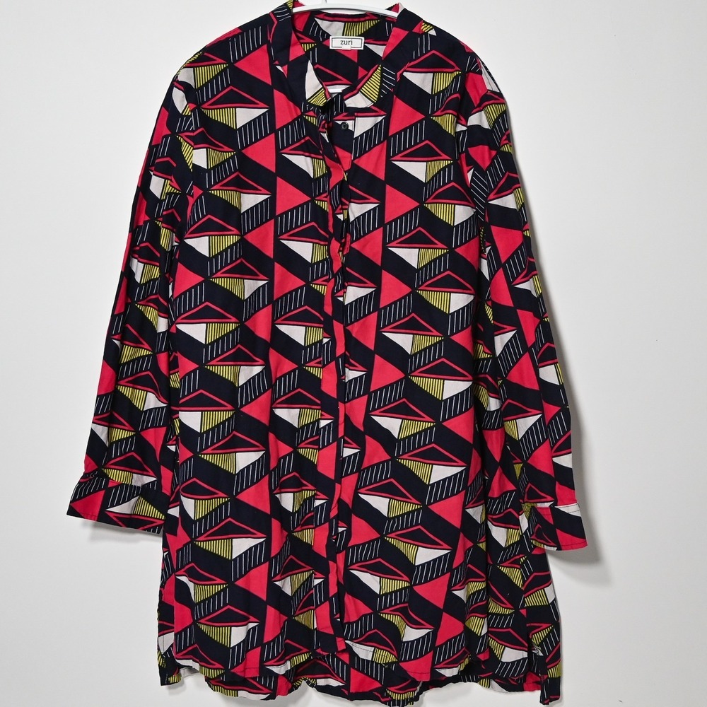 Zuri Dress Womens XL Finish Line Print A Line Button Front Kenya Cotton Travel